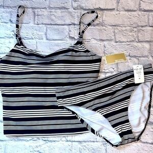 Vintage Michael Kors Striped Preppy Tankini 2 Piece Swim Wear Bathing Suit Y2K